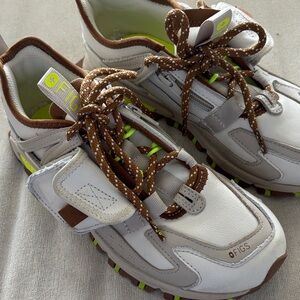 Figs White and Brown Trail Sneakers with Neon Yellow Accents